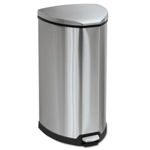 Safco Step-On Waste Receptacle  Triangular  Stainless Steel  10 gal  Chrome Black (SAF9687SS)