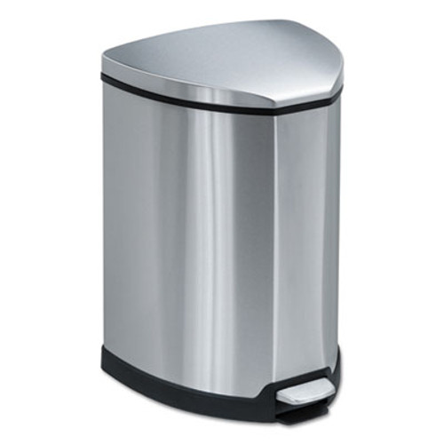 Safco Step-On Waste Receptacle  Triangular  Stainless Steel  4 gal  Chrome Black (SAF9685SS)
