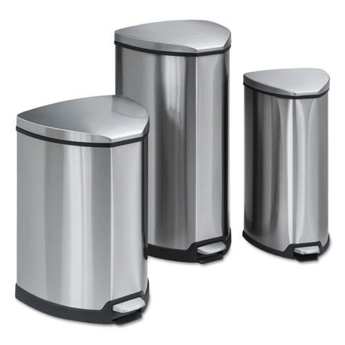 Safco Step-On Waste Receptacle  Triangular  Stainless Steel  4 gal  Chrome Black (SAF9685SS)