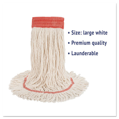 Boardwalk Super Loop Wet Mop Head  Cotton Synthetic Fiber  5  Headband  Large Size  White (BWK503WHEA)