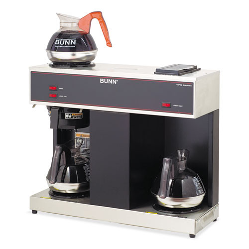 BUNN Pour-O-Matic Three-Burner Pour-Over Coffee Brewer  Stainless Steel  Black (BUNVPS)