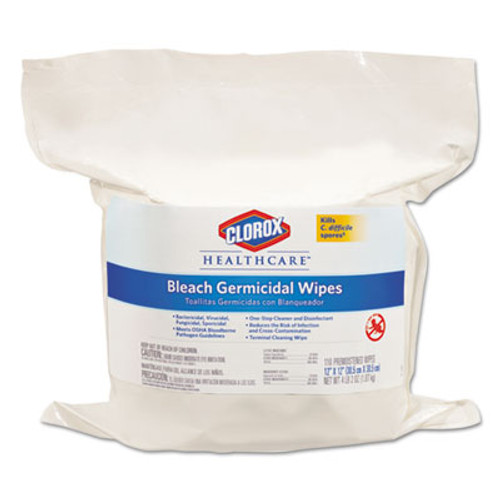 Clorox Healthcare Bleach Germicidal Wipes  12 x 12  Unscented  110 Bag (CLO30359)