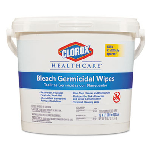 Clorox Healthcare Bleach Germicidal Wipes  12 x 12  Unscented  110 Bucket (CLO30358)