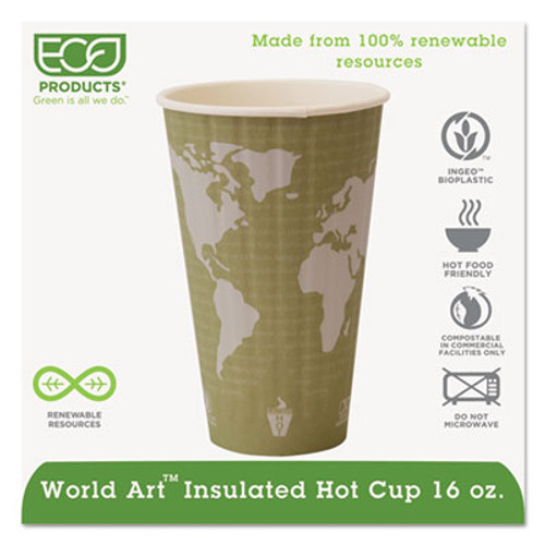 Eco-Products World Art Renewable and Compostable Insulated Hot Cups  PLA  16 oz  40 Packs  15 Packs Carton (ECOEPBNHC16WD)