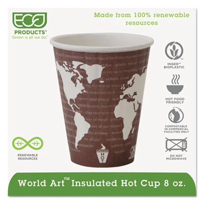 Eco-Products World Art Renewable and Compostable Insulated Hot Cups  PLA  8 oz  40 Pack  20 Packs Carton (ECOEPBNHC8WD)