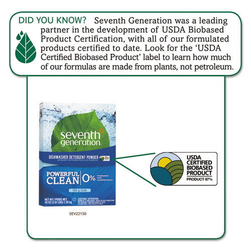Seventh Generation Automatic Dishwasher Powder  Free and Clear  45oz Box (SEV22150EA)