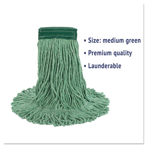 Boardwalk Super Loop Wet Mop Head  Cotton Synthetic Fiber  5  Headband  Medium Size  Green (BWK502GNEA)