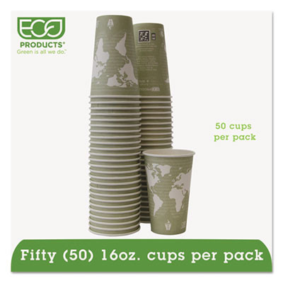 Eco-Products World Art Renewable Compostable Hot Cups  16 oz  Moss  50 Pack (ECOEPBHC16WAPK)
