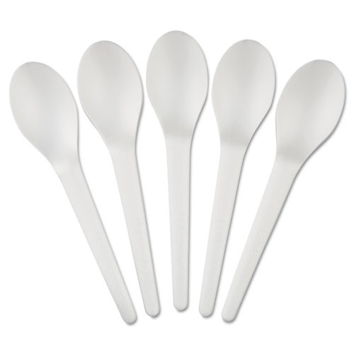 Eco-Products Plantware Compostable Cutlery  Spoon  6   Pearl White  50 Pack  20 Pack Carton (ECOEPS013)