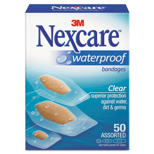 3M Nexcare Waterproof  Clear Bandages  Assorted Sizes  50 Box (MMM43250)