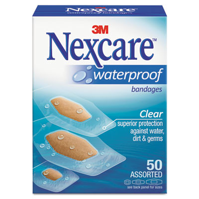 3M Nexcare Waterproof  Clear Bandages  Assorted Sizes  50 Box (MMM43250)