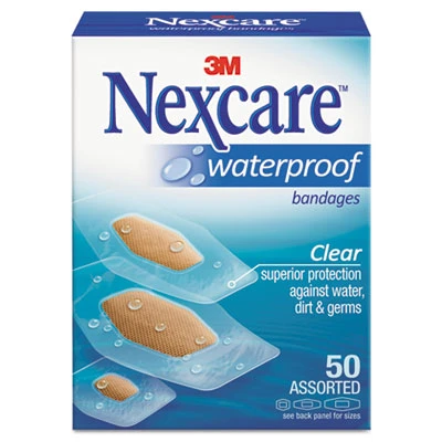 3M Nexcare Waterproof  Clear Bandages  Assorted Sizes  50 Box (MMM43250)