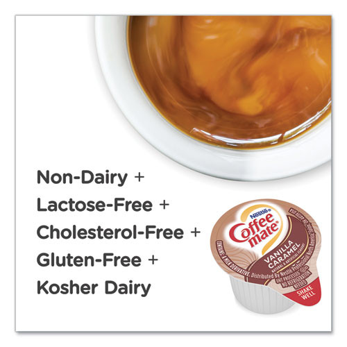 Coffee mate Liquid Coffee Creamer  Vanilla Caramel  0 38 oz Mini Cups  50 Box (NES79129)