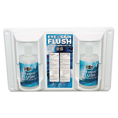 Pac-Kit Twin Bottle Eye Flush Station w Two 16oz Bottles  3 75 D x 13 5 H x 16 5 W (PKT24102)
