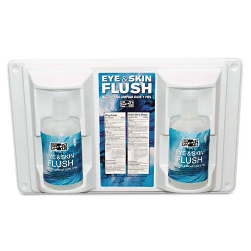 Pac-Kit Twin Bottle Eye Flush Station w Two 16oz Bottles  3 75 D x 13 5 H x 16 5 W (PKT24102)