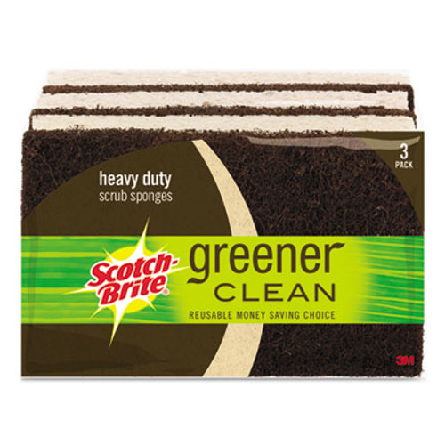 Scotch-Brite Greener Clean Heavy-Duty Scrub Sponge  2 7 10 x  75 x 4 3 5  Brown  3 Pack (MMM87033)