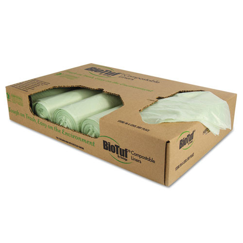 Heritage Biotuf Compostable Can Liners  48 gal  1 mil  42  x 48   Green  100 Carton (HERY8448YER01)