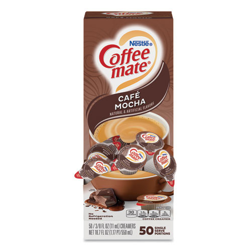 Coffee mate Liquid Coffee Creamer  Cafe Mocha  0 38 oz Mini Cups  50 Box  4 Boxes Carton  200 Total Carton (NES35115CT)