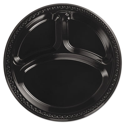 Chinet Heavyweight Plastic 3 Compartment Plates  10 1 4  Dia  Black  125 PK  4 Packs CT (HUH81430)