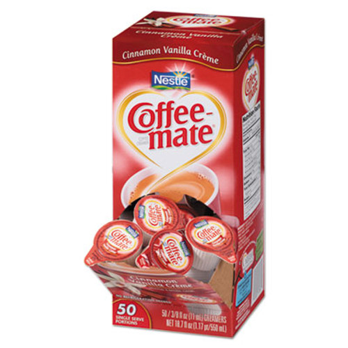 Coffee mate Liquid Coffee Creamer  Cinnamon Vanilla  0 38 oz Mini Cups  50 Box (NES42498)