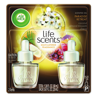 Air Wick Life Scents Scented Oil Refills  Paradise Retreat  0 67 oz  2 Pack  6 Packs Carton (RAC91110)