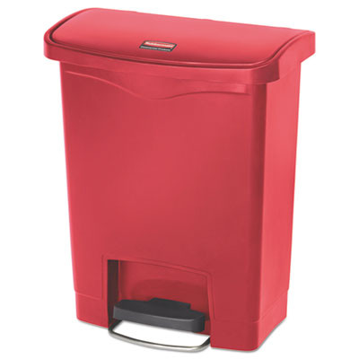 Rubbermaid Commercial Slim Jim Resin Step-On Container  Front Step Style  8 gal  Red (RCP1883564)