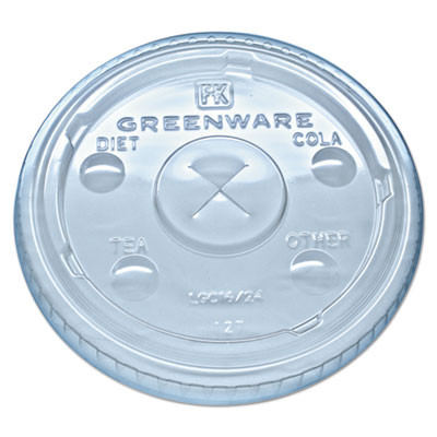 Fabri-Kal Greenware Cold Drink Lids  Fits 16-18  24 oz Cups  X-Slot  Clear  1000 Carton (FABLGC1624)