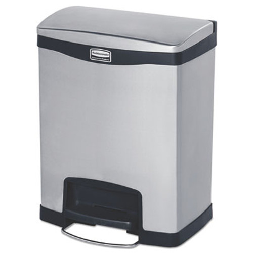 Rubbermaid Commercial Slim Jim Stainless Steel Step-On Container  Front Step Style  8 gal  Black (RCP1901985)