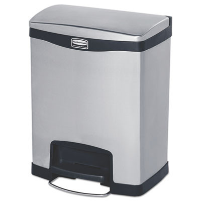 Rubbermaid Commercial Slim Jim Stainless Steel Step-On Container  Front Step Style  8 gal  Black (RCP1901985)