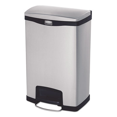 Rubbermaid Commercial Slim Jim Stainless Steel Step-On Container  Front Step Style  13 gal  Black (RCP1901992)