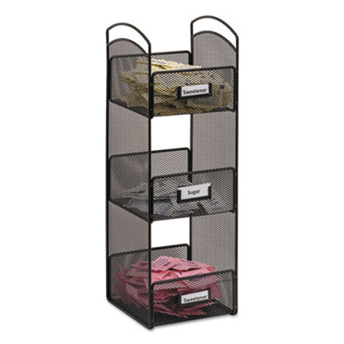 Safco Onyx Breakroom Organizers  3 Compartments  6 x 6 x 18  Steel Mesh  Black (SAF3290BL)