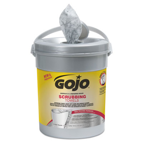 GOJO Scrubbing Towels  Hand Cleaning  Silver Yellow  10 1 2 x 12  72 Bucket (GOJ639606EA)