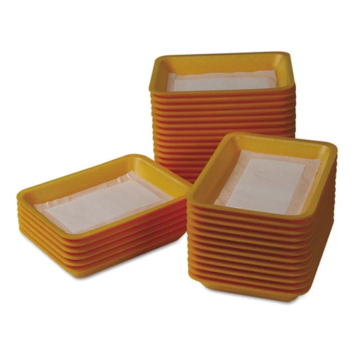 International Tray Pads Meat Tray Pads  6w x 4 1 2d  White Yellow  1000 Carton (ITRTA1341108)