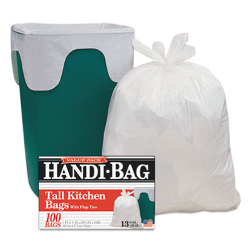 Handi-Bag Drawstring Kitchen Bags  13 gal  0 6 mil  24  x 27 4   White  50 Box  6 Boxes Carton (WBIHAB6DK50CT)