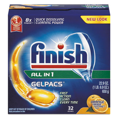 FINISH Dish Detergent Gelpacs  Orange Scent  Box of 32 Gelpacs  8 Boxes Carton (RAC81053CT)