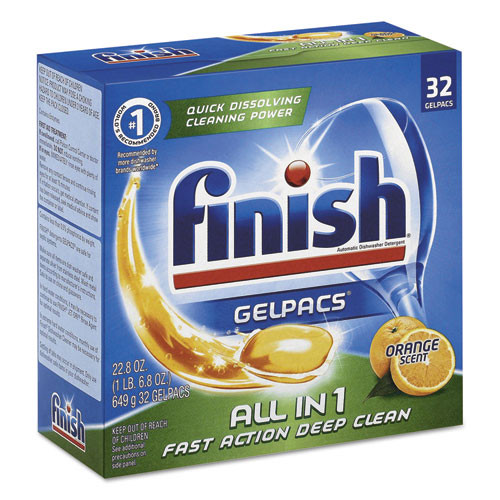 FINISH Dish Detergent Gelpacs  Orange Scent  Box of 32 Gelpacs  8 Boxes Carton (RAC81053CT)