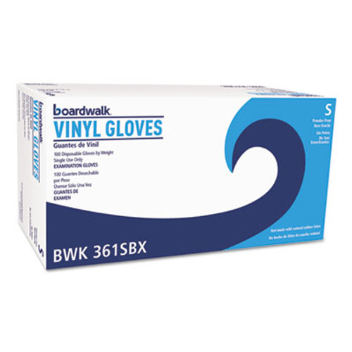 Boardwalk Exam Vinyl Gloves  Powder Latex-Free  3 3 5 mil  Clear  Small  100 Box (BWK361SBX)