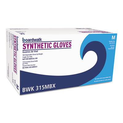 Boardwalk Powder-Free Synthetic Vinyl Gloves  Medium  Beige  4 mil  100 Box (BWK315MBX)