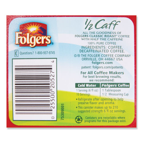 Folgers Coffee  Half Caff  25 4 oz Canister (FOL20527)