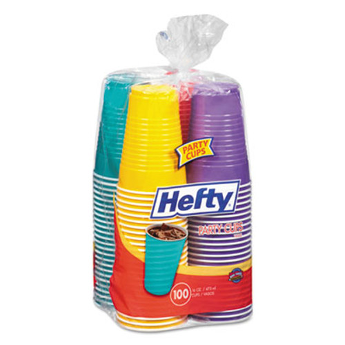 Hefty Easy Grip Disposable Plastic Party Cups  16 oz  Assorted  100 Pack (RFPC21637)