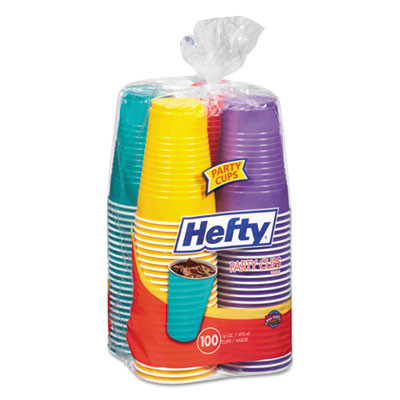 Hefty Easy Grip Disposable Plastic Party Cups  16 oz  Assorted  100 Pack (RFPC21637)