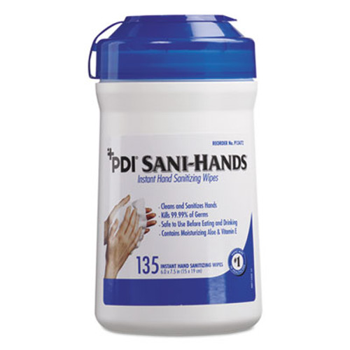 Sani Professional Sani-Hands ALC Instant Hand Sanitizing Wipes  7 5x6  White  135 Canister 12 Ctn (NICP13472)