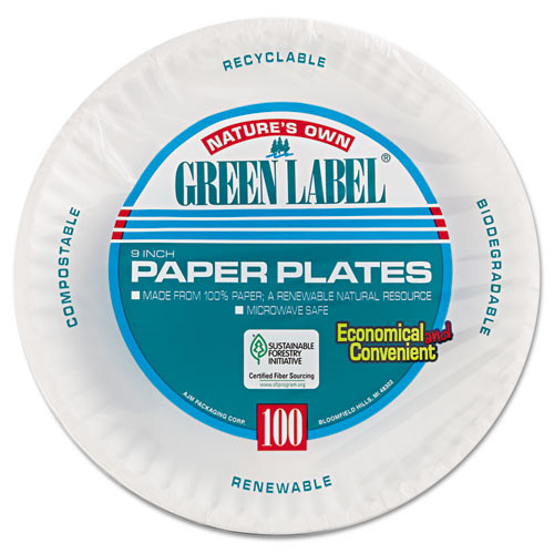AJM Packaging Corporation Paper Plates  9  Diameter  White  100 Pack (AJMPP9GRAWHPK)