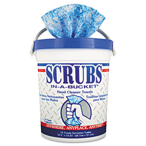 SCRUBS Hand Cleaner Towels  Cloth  10 x 12  Blue White  72 Bucket (ITW42272EA)