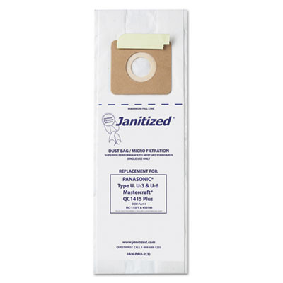 Janitized Vacuum Filter Bags Designed to Fit Panasonic Upright Type U  36 CT (APCJANPAU2)