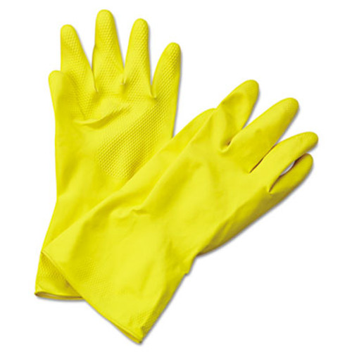 Boardwalk Flock-Lined Latex Cleaning Gloves  X-Large  Yellow  12 Pairs (BWK242XL)