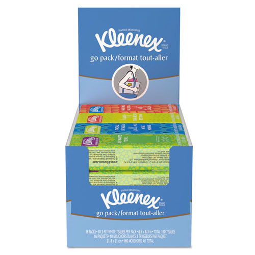 Kleenex On The Go Packs Facial Tissues  3-Ply  White  10 Sheets Pack  16 Packs Box  12 Boxes Carton (KCC11975)