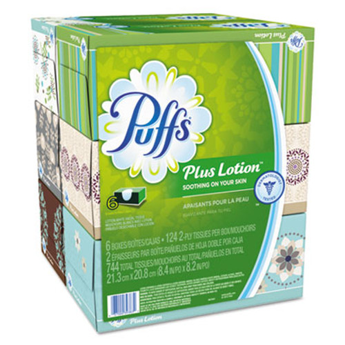 Puffs Plus Lotion Facial Tissue  2-Ply  White  124 Sheets Box  6 Boxes Pack  4 Packs Carton (PGC39383)