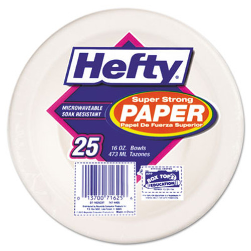Hefty Super Strong Paper Dinnerware  16 oz Bowl  Bagasse  25 Pack  12 Packs Carton (RFPD71625)