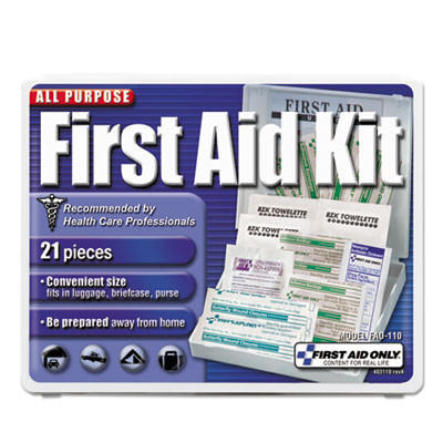 First Aid Only All-Purpose First Aid Kit  21 Pieces  4 3 4 x 3 x 1 2  Blue White (FAO110)